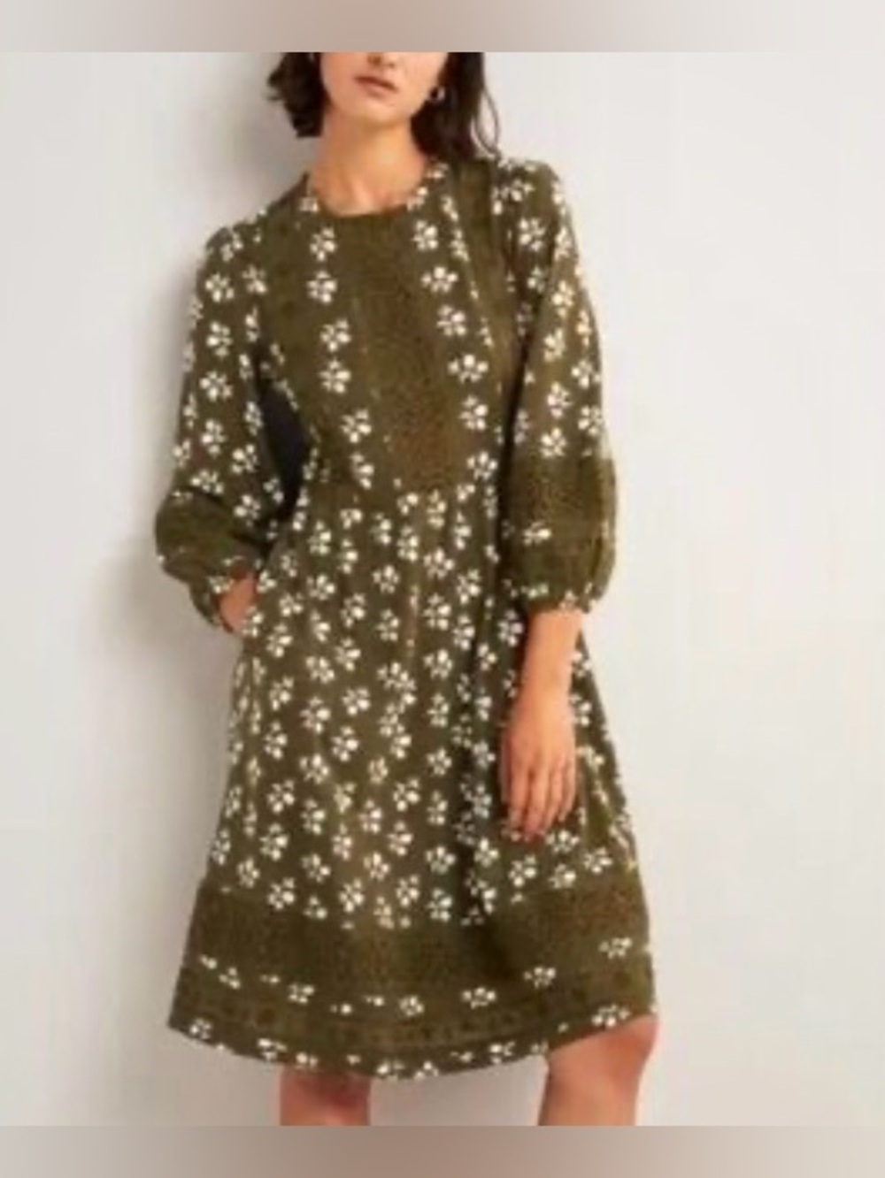 Boden Olive Green Floral Midi Dress Size 14R